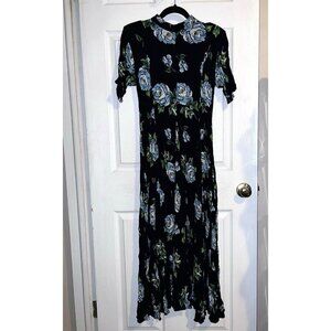 Vintage 90S AMERICAN ANGEL Floral Crinkle Mockneck Short Sleeve Maxi Dress